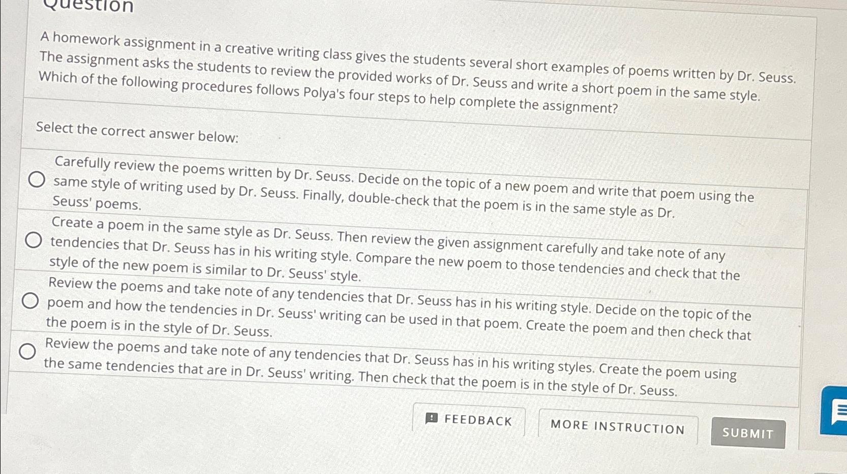  A homework assignment in a creative writing class gives the students