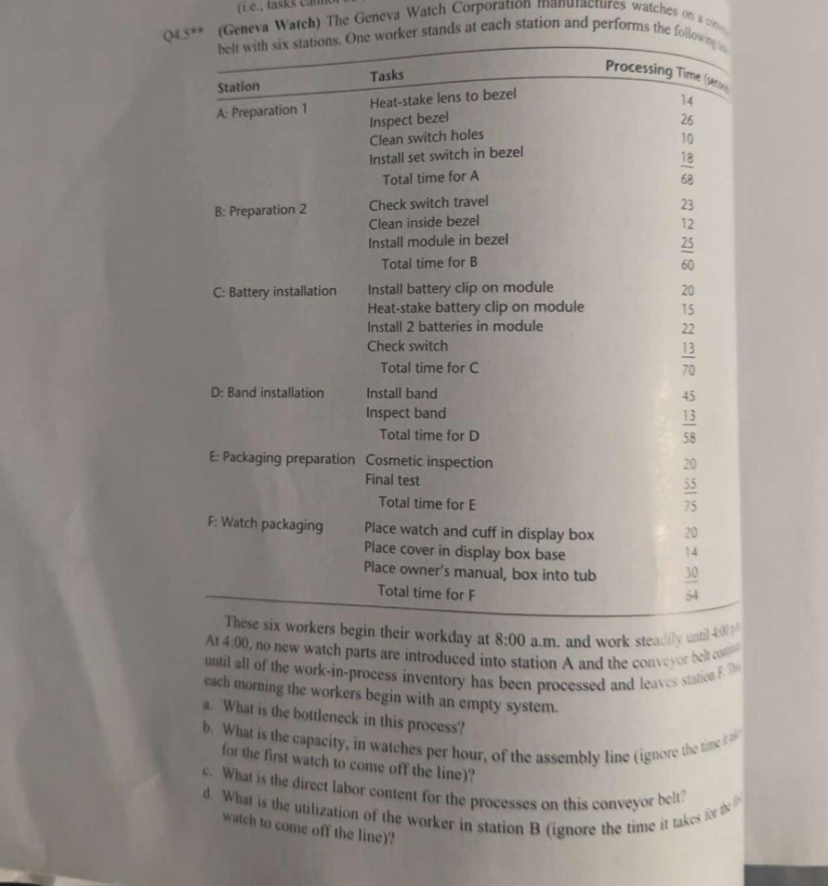  Q4.5**(Geneva Watch) The Geneva Watch Corporation manuractures watches on a0. belt
