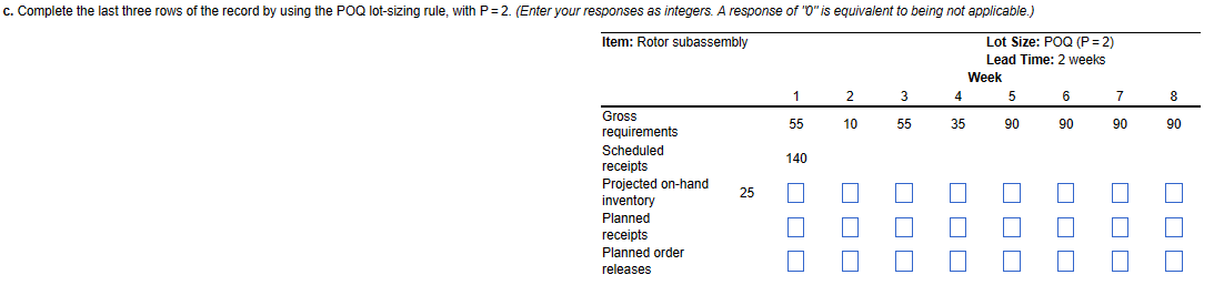 Please help me solve: c. Complete the last three rows of the