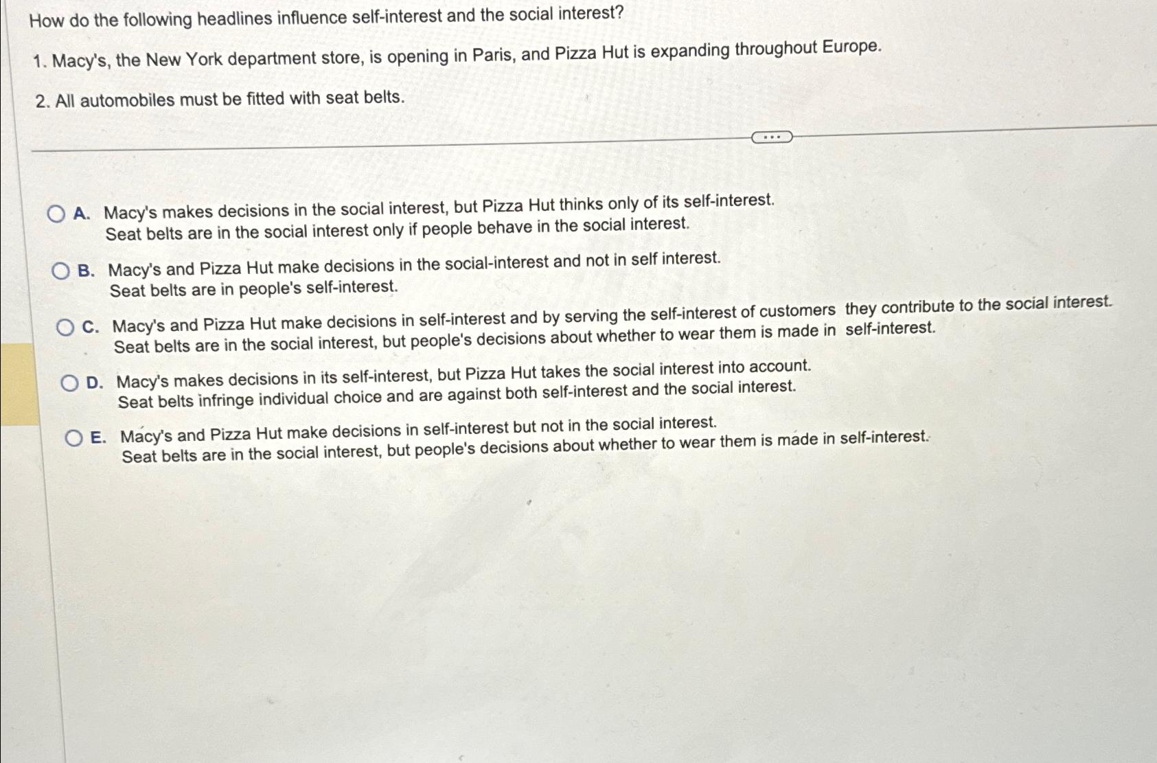  How do the following headlines influence self-interest and the social interest?