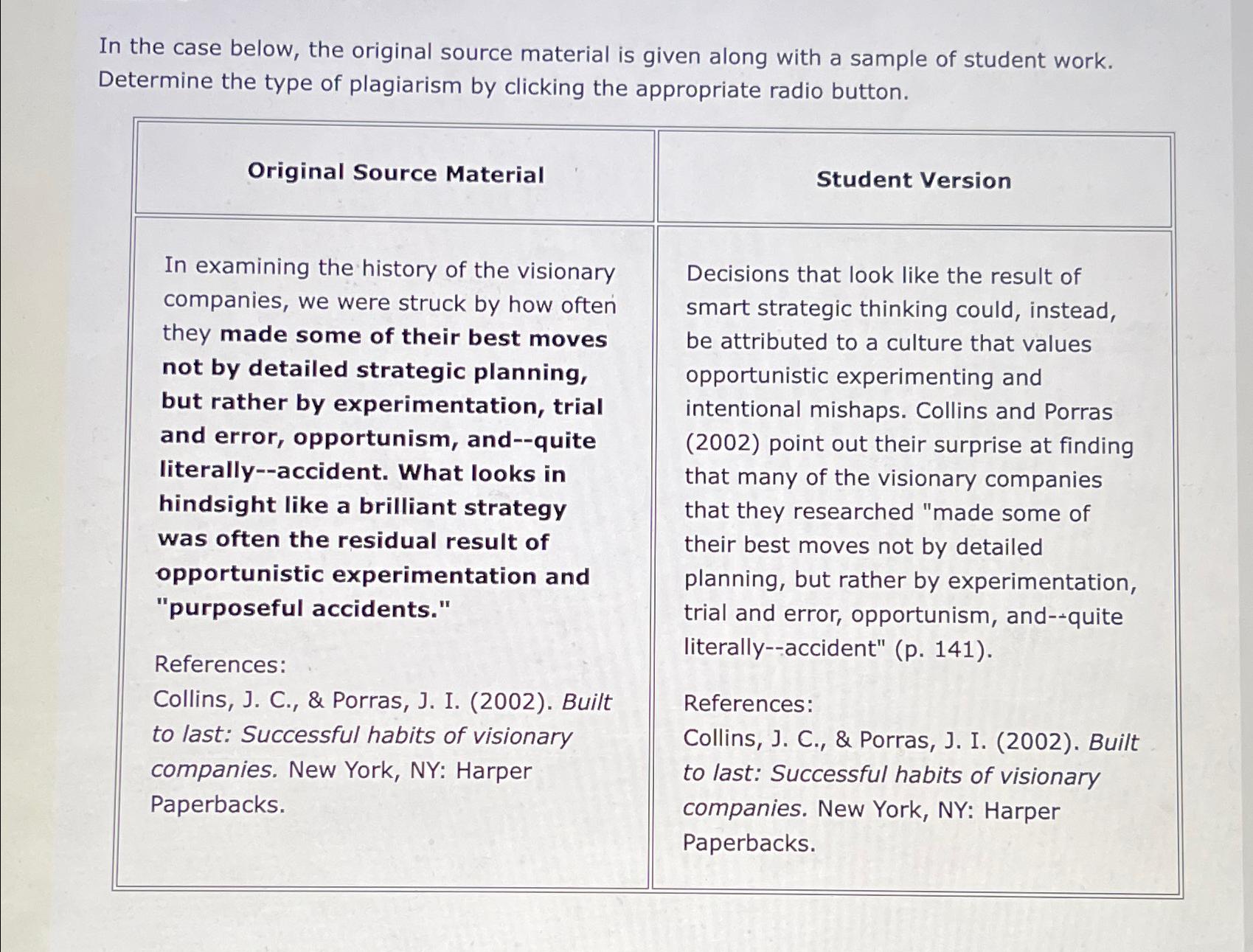  In the case below, the original source material is given along