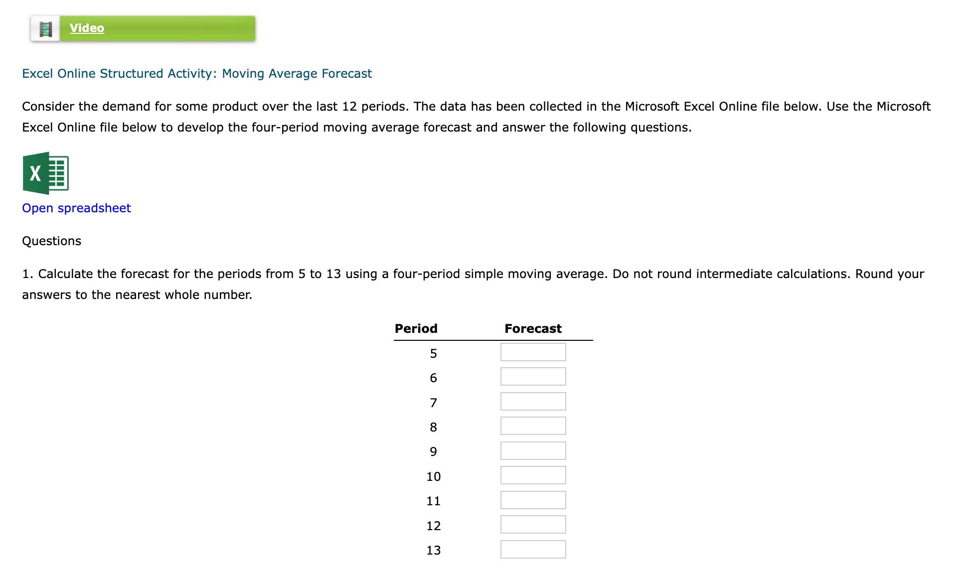 some product over the last 12 periods. The data has been collected
