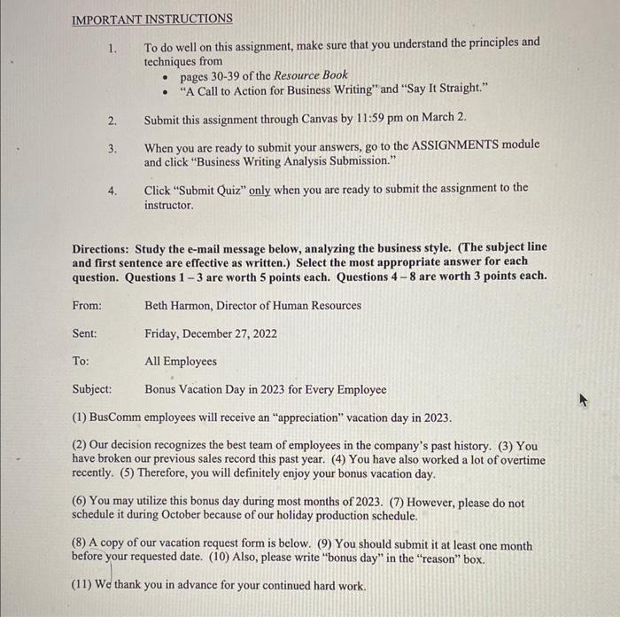  IMPORTANT INSTRUCTIONS 1. To do well on this assignment, make sure