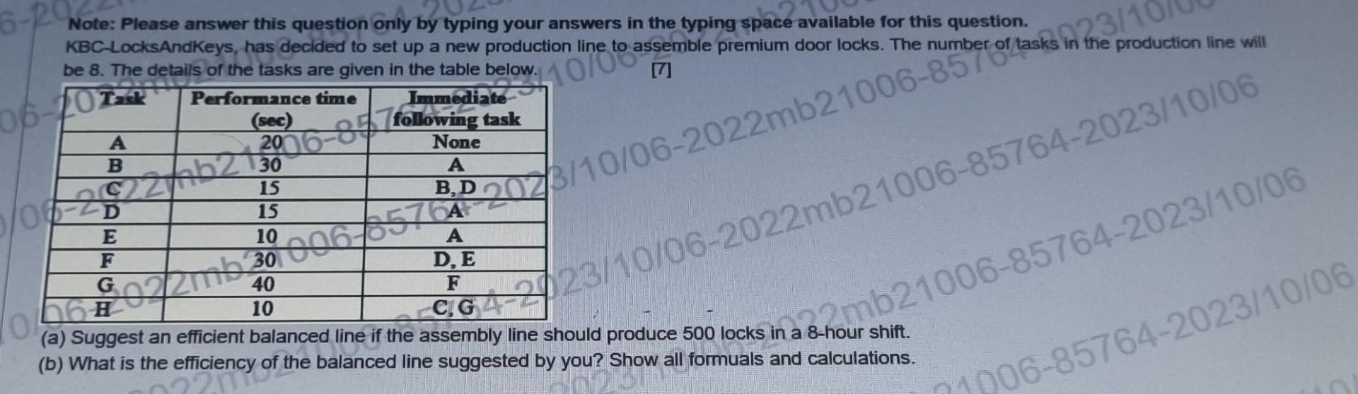  Note: Please answer this question only by typing your answers in