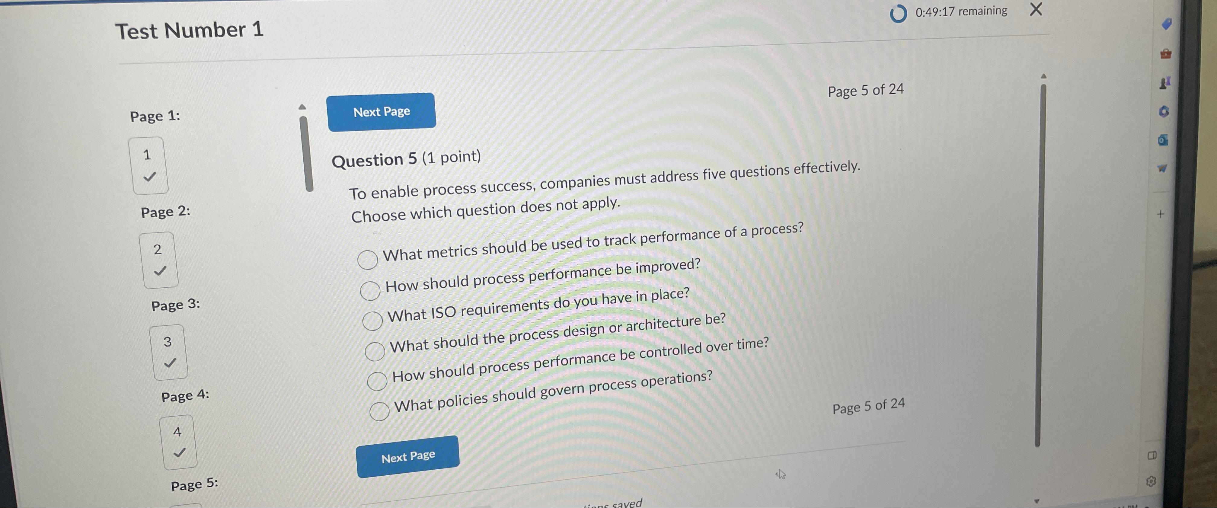  Test Number 1 0:49:17 remaining Page 5 of 24 Page 1: