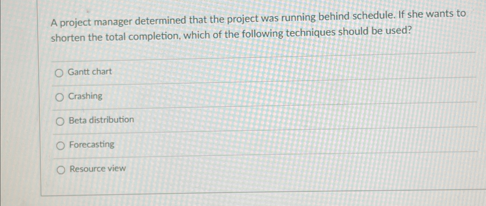  A project manager determined that the project was running behind schedule.
