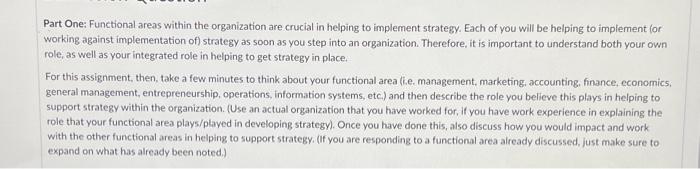 Please write about information systems! Part One: Functional areas within the organization