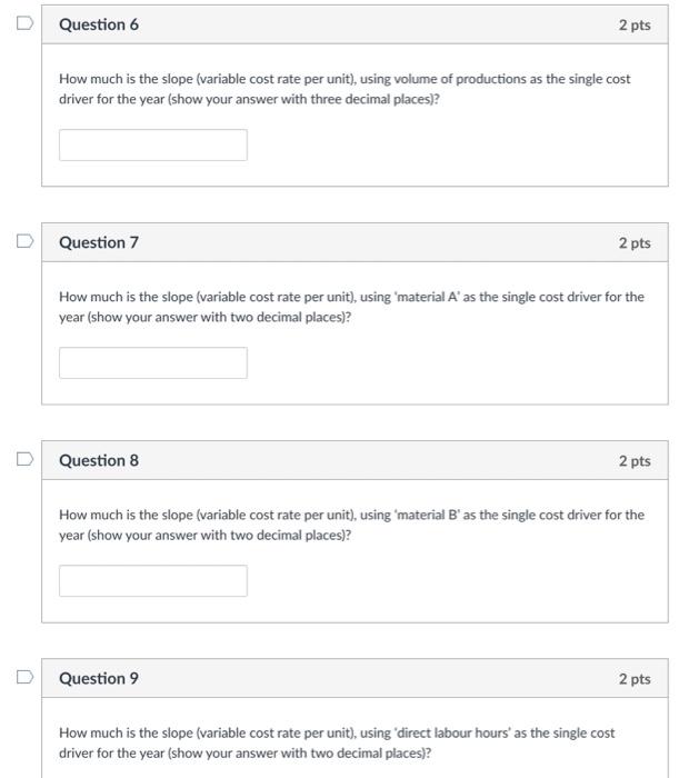 please answer all 4 How much is the slope (variable cost rate