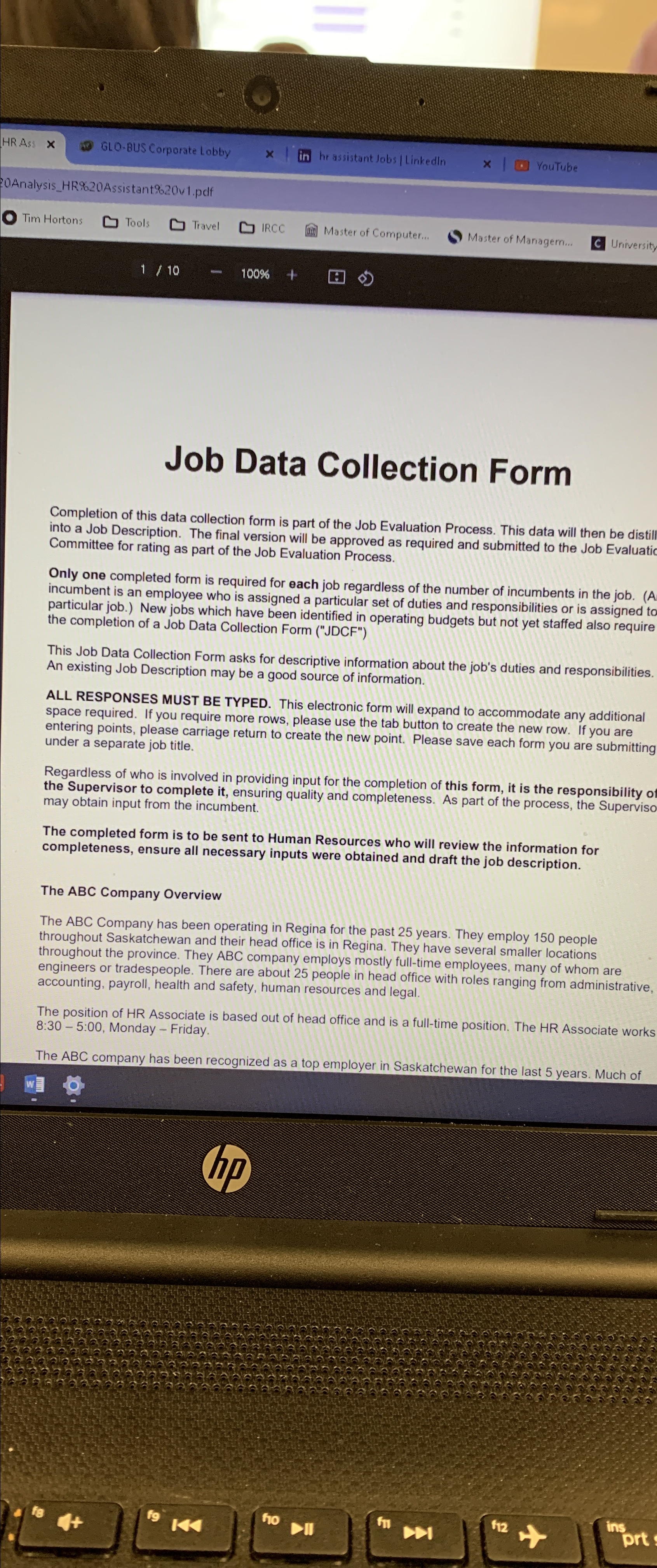 Job Data Collection Form Completion of this data collection form is