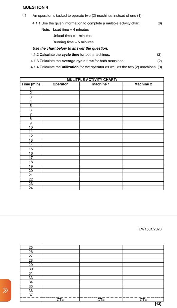  QUESTION 4 4.1 An operator is tasked to operate two (2)