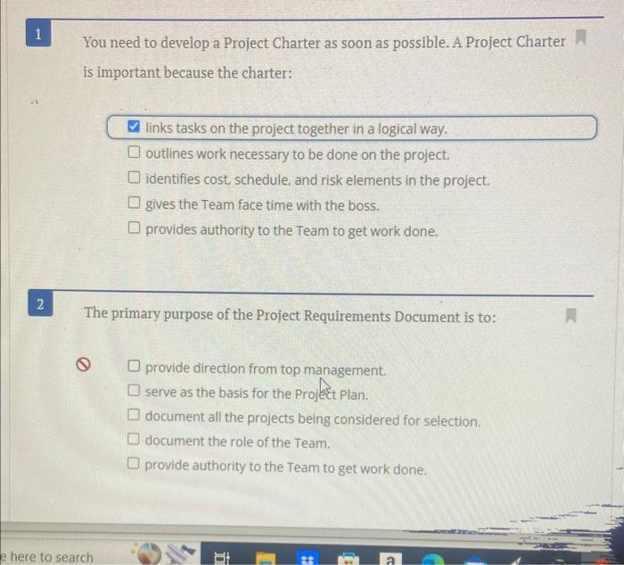 for 1&2 please You need to develop a Project Charter as soon
