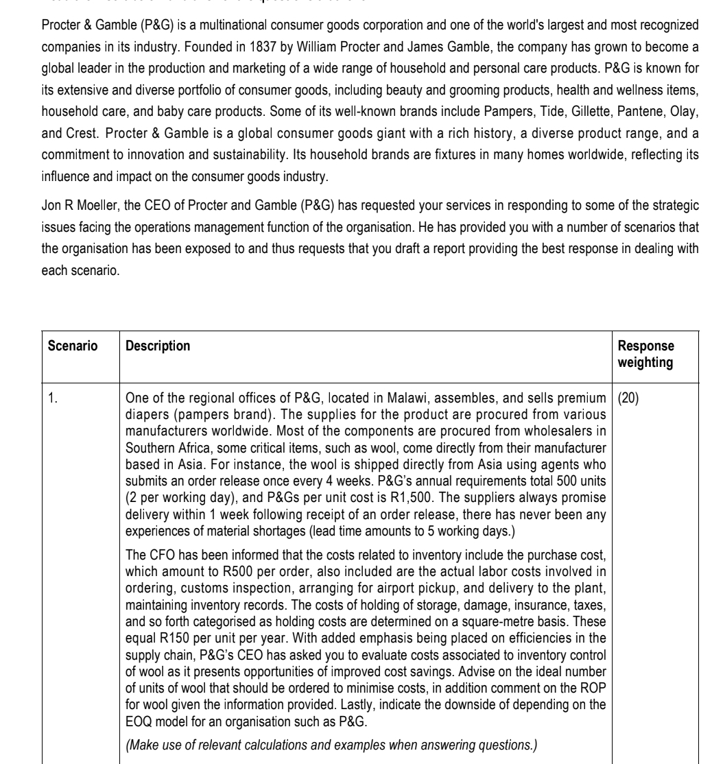  Procter & Gamble (P&G) is a multinational consumer goods corporation and