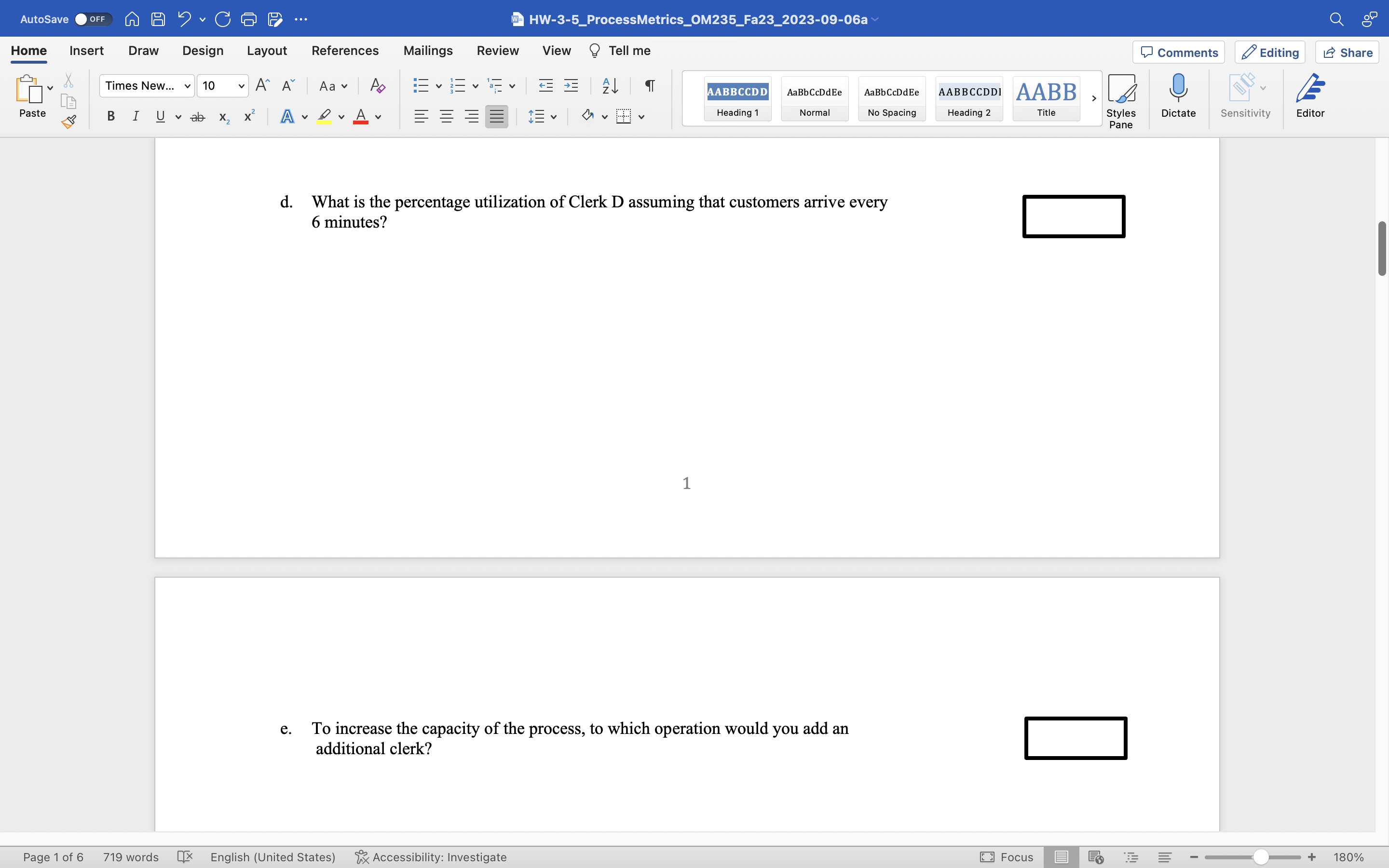 percentage utilization of Clerk D assuming that customers arrive every 6 minutes?