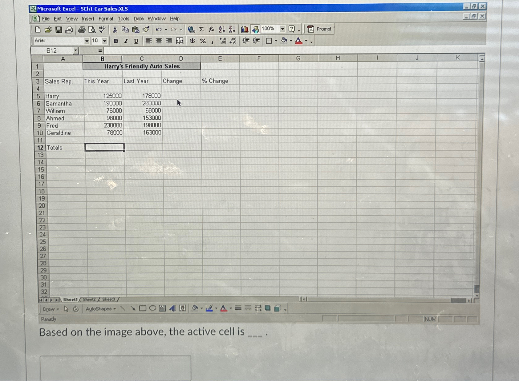  Based on the image above, the active cell is 