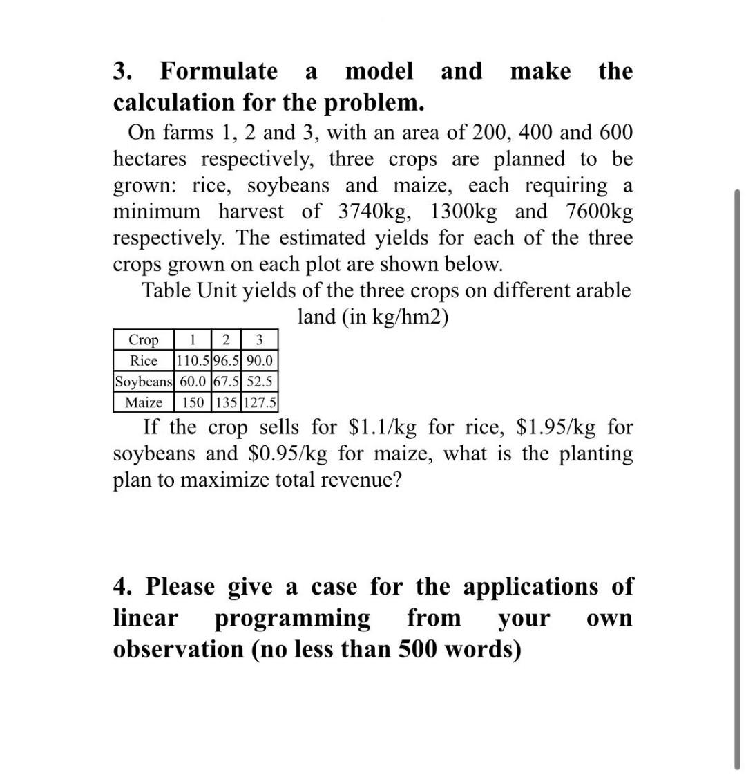 3. Formulate a model and make the calculation for the problem.