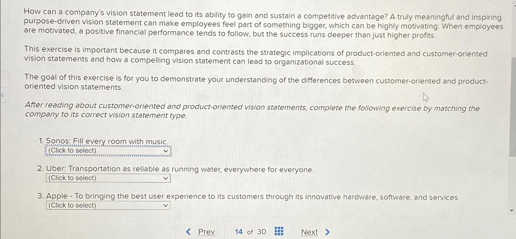  How can a company's vision statement lead to its ability to