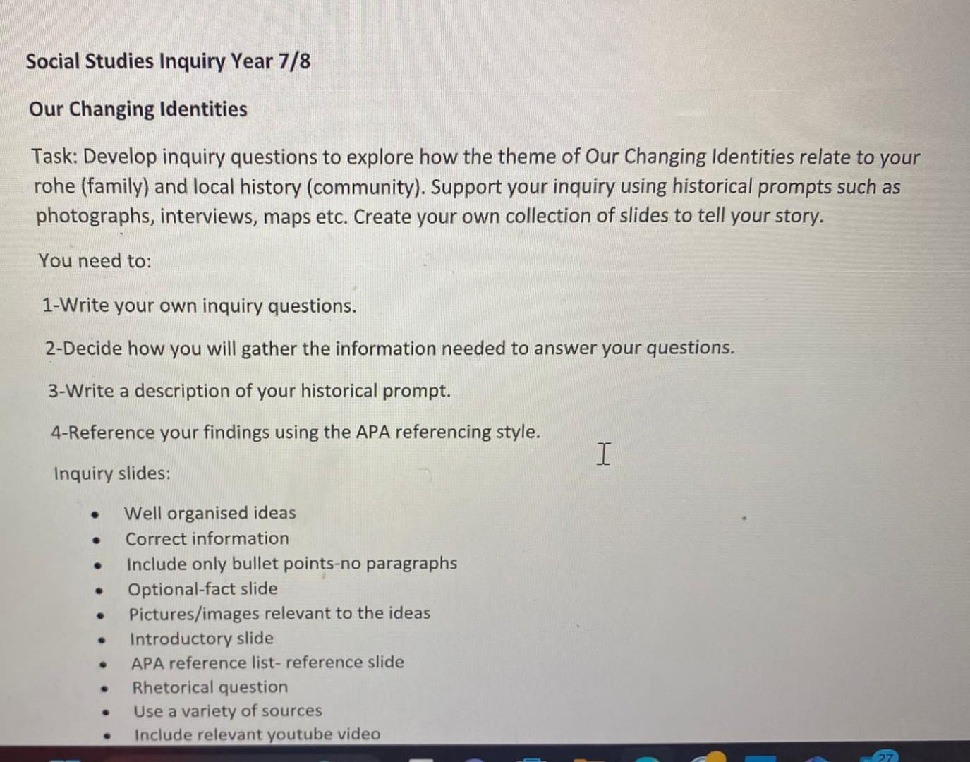  write answers serial wise under proper headings Our Changing Identities Task: