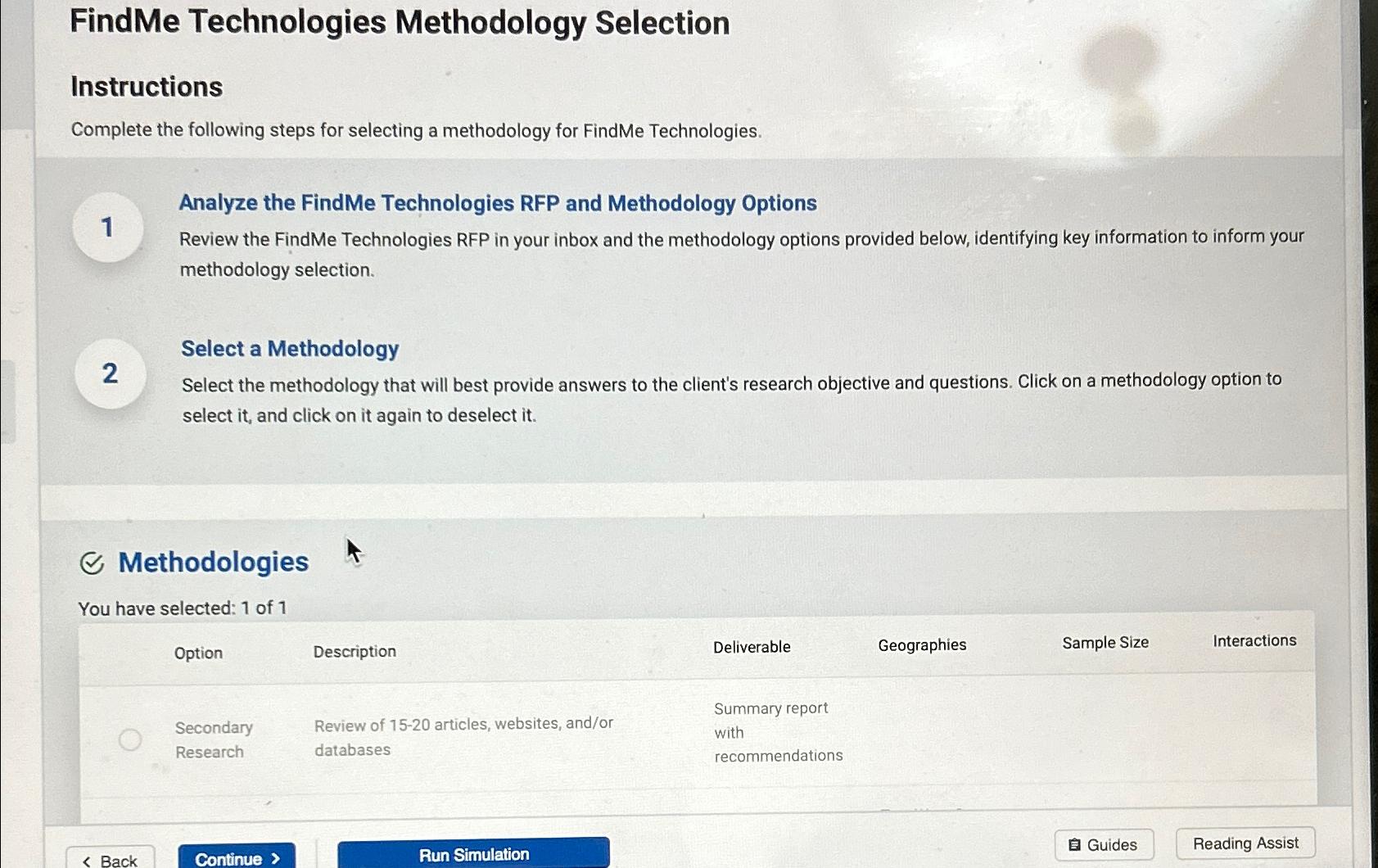  FindMe Technologies Methodology Selection Instructions Complete the following steps for selecting