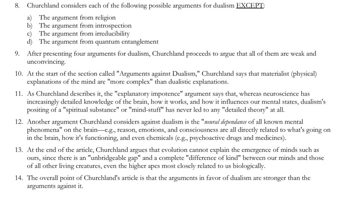  Mark each item below as true or false, except item 8,