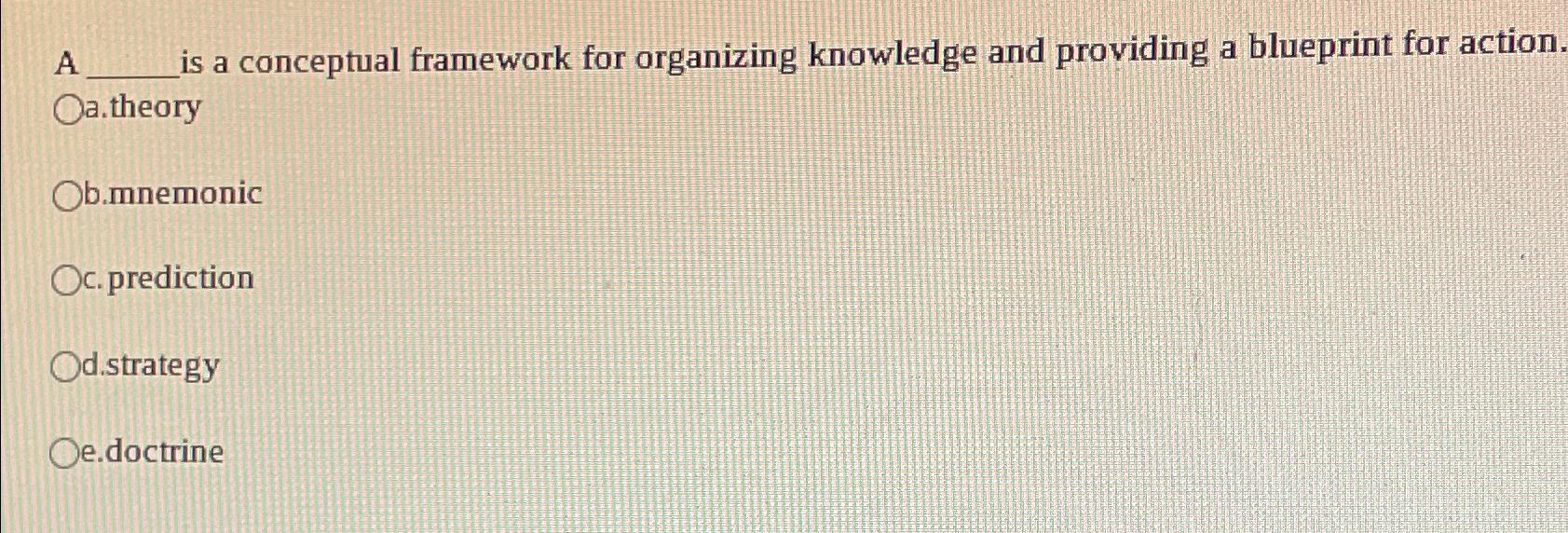  A. is a conceptual framework for organizing knowledge and providing a