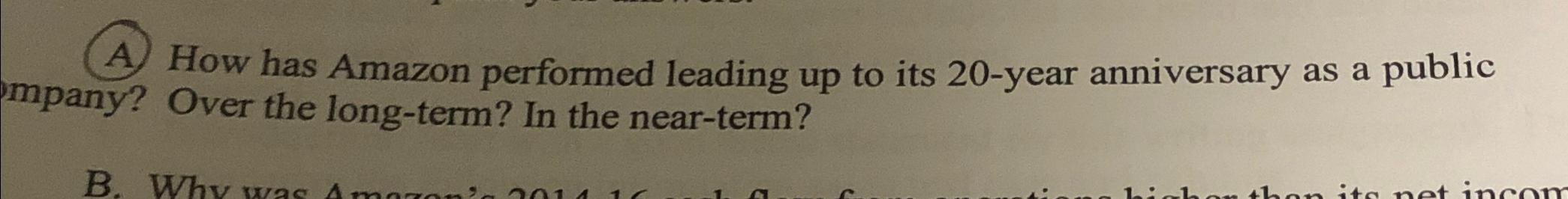  A. How has Amazon performed leading up to its 20-year anniversary