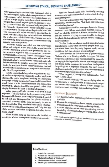 please help solve the 8 questions on business ethics RESOLVING ETHICAL BUSINESS