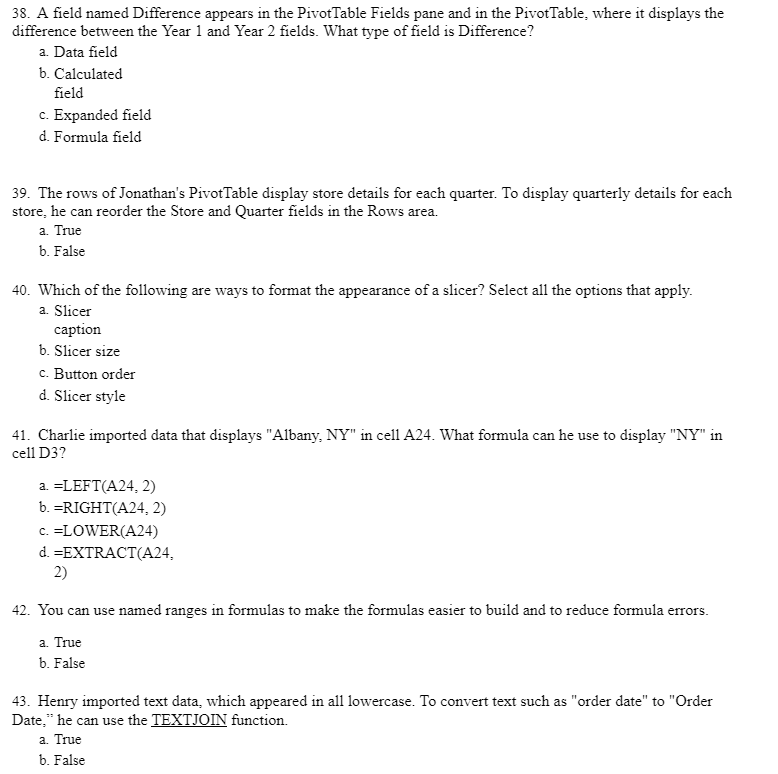  38. A field named Difference appears in the PivotTable Fields pane