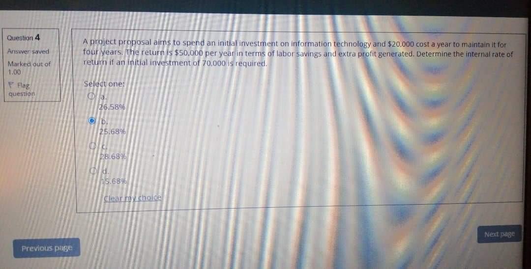 Question 4 A project proposal aims to spend an initial investment