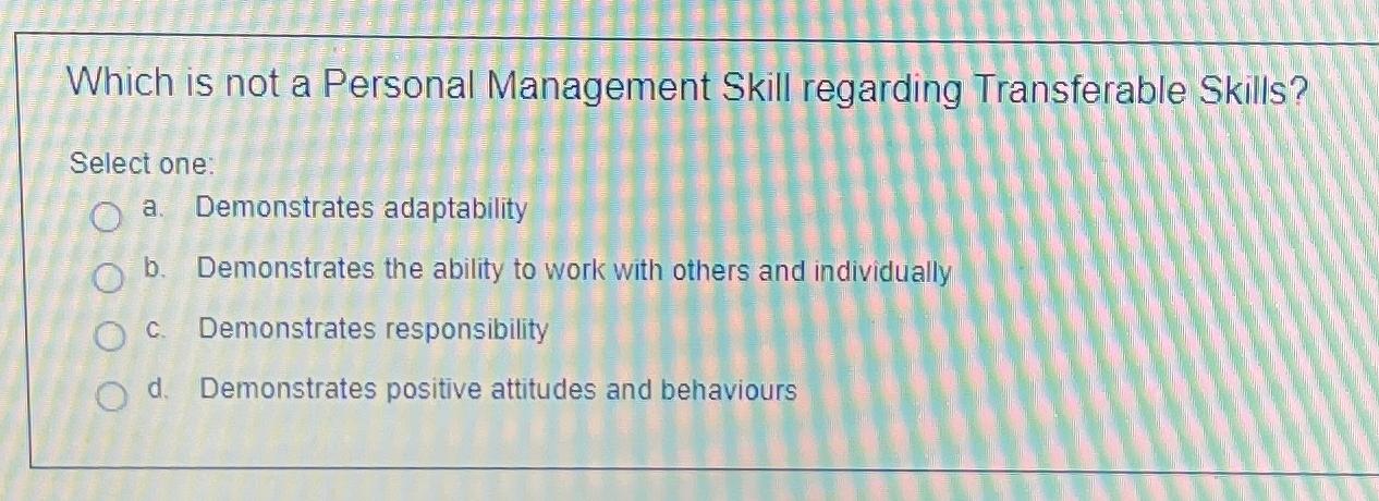  Which is not a Personal Management Skill regarding Transferable Skills? Select