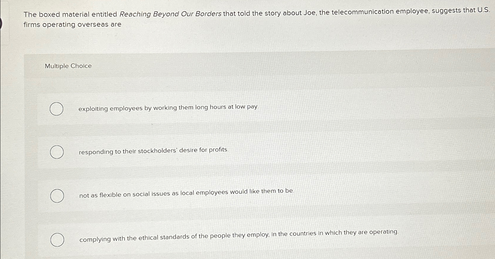  The boxed material entitled Reaching Beyond Our Borders that told the