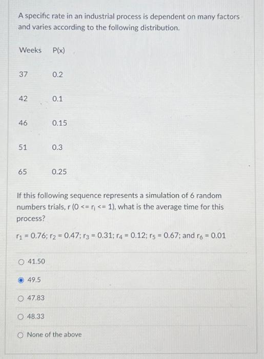  A specific rate in an industrial process is dependent on many