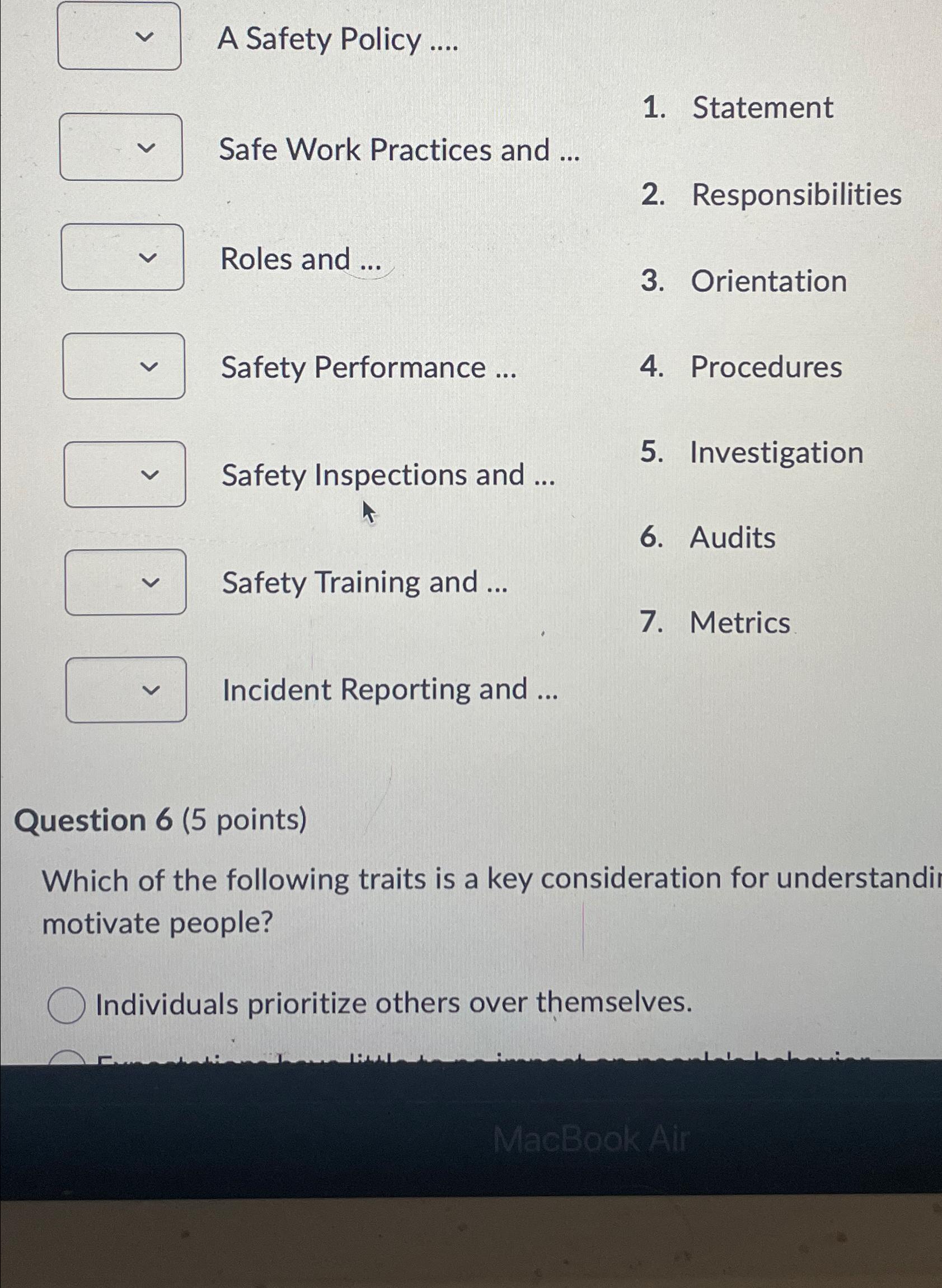  A Safety Policy .... Statement Safe Work Practices and ... 2.