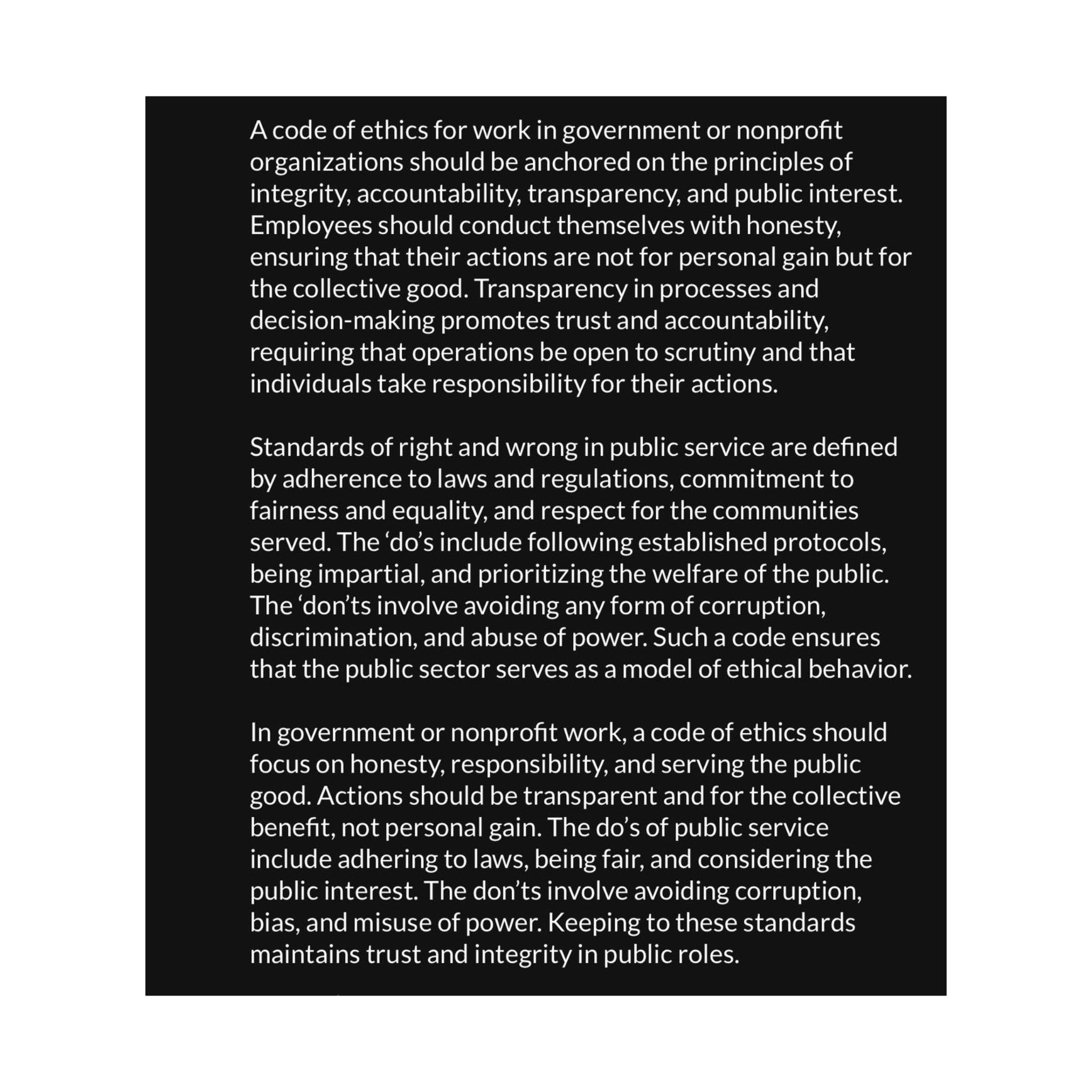  ( Reply to this post.) A code of ethics for work