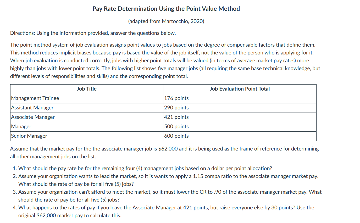 Pay Rate Determination Using the Point Value Method (adapted from Martocchio,