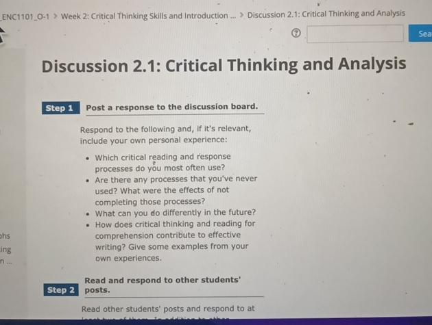 ENC1101_0-1> Week 2: Critical Thinking Skills and Introduction ...> Discussion 2.1:
