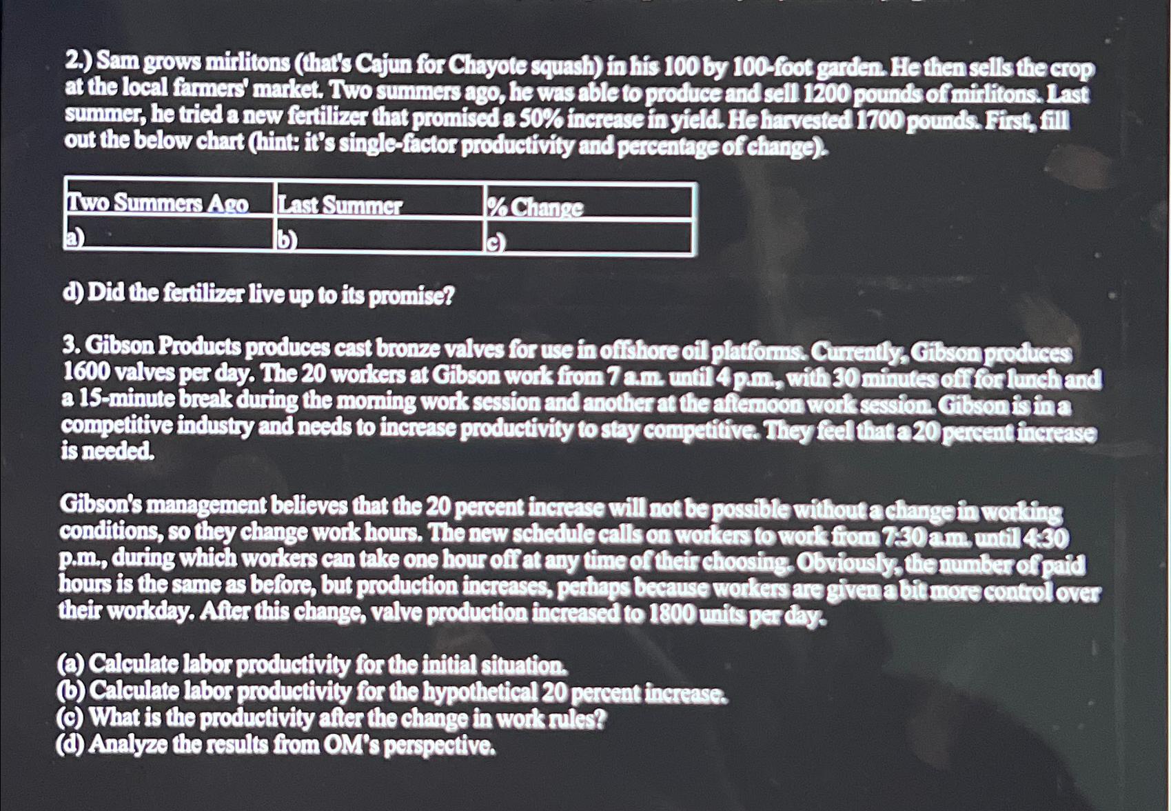  2.) Sam grows mirlitons (hats Cajun for Chayote squash) in his