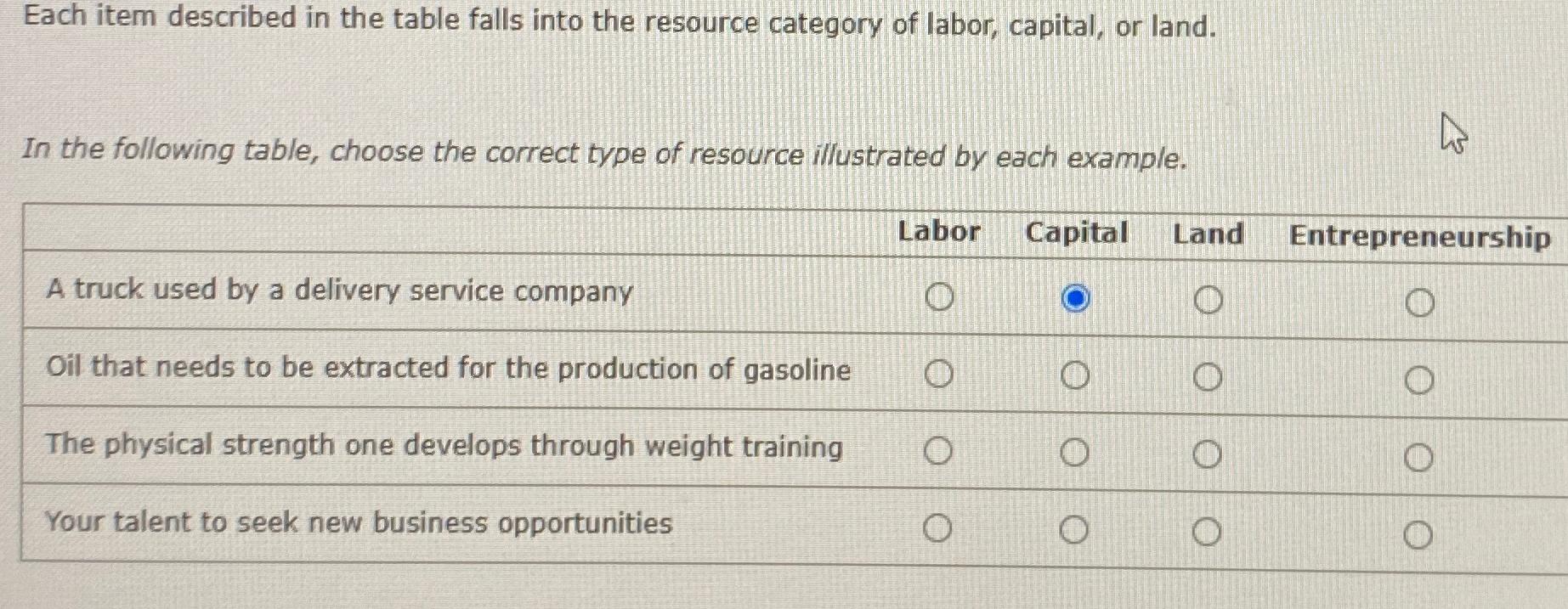  Each item described in the table falls into the resource category