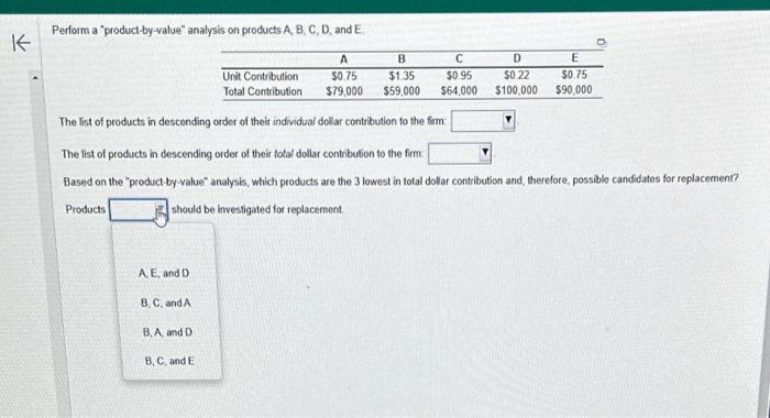 Perform a "product-by-value" analysis on products A, B, C, D, and