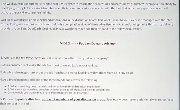 This week our topic is automaticity, specifically as it relates to