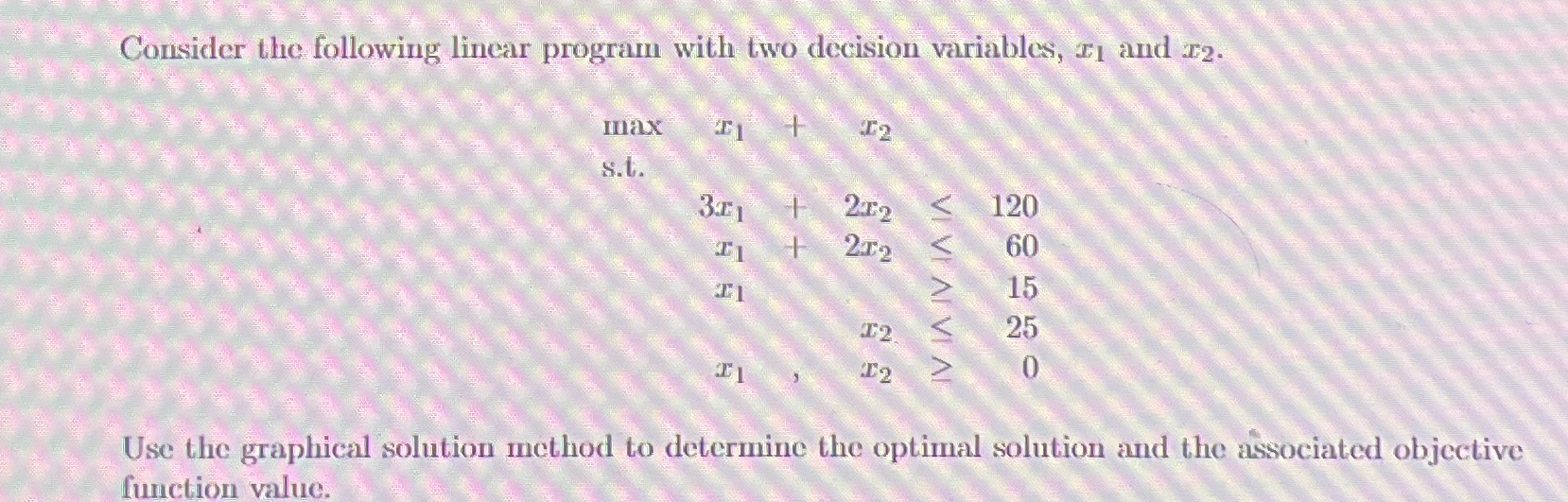  Consider the following linear program with two decision variables, x1 and