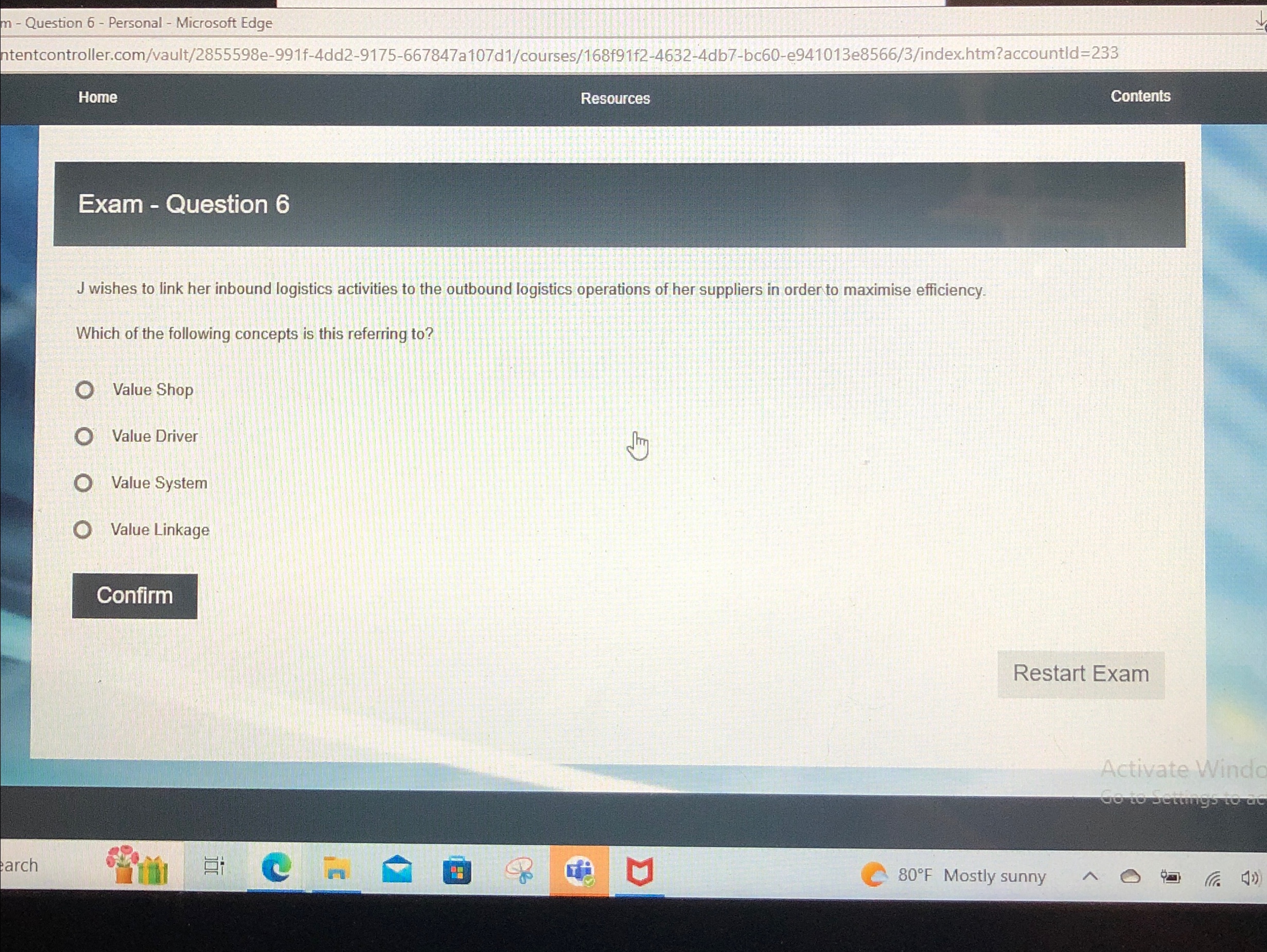  Question 6- Personal - Microsoft Edge ntentcontroller.com/vault/2855598e-991f-4dd2-9175-667847a107d1/courses/168f91f2-4632-4db7-bc60-e941013e8566/3/index.htm?accountld=233 Home Resources Contents Exam