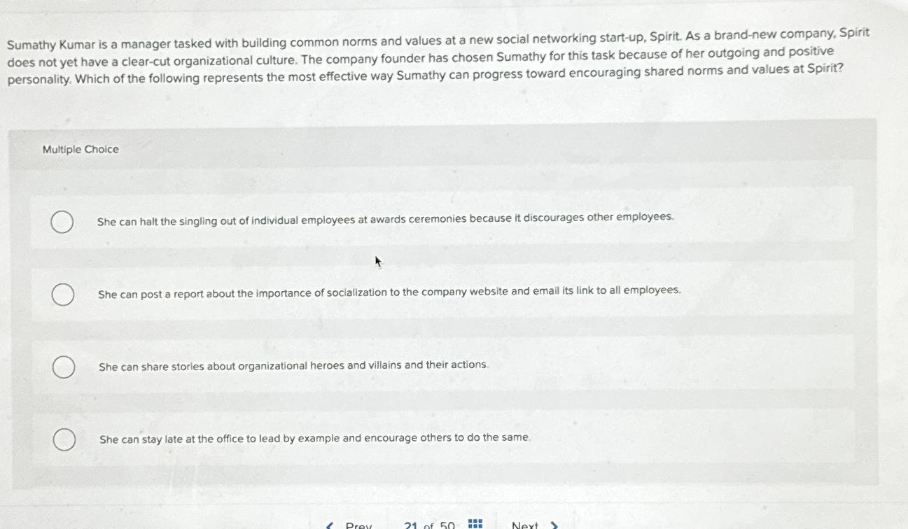  Sumathy Kumar is a manager tasked with building common norms and