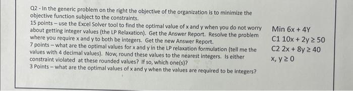  Q2 - In the generic problem on the right the objective
