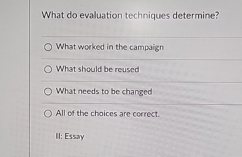  What do evaluation techniques determine? What worked in the campaign What
