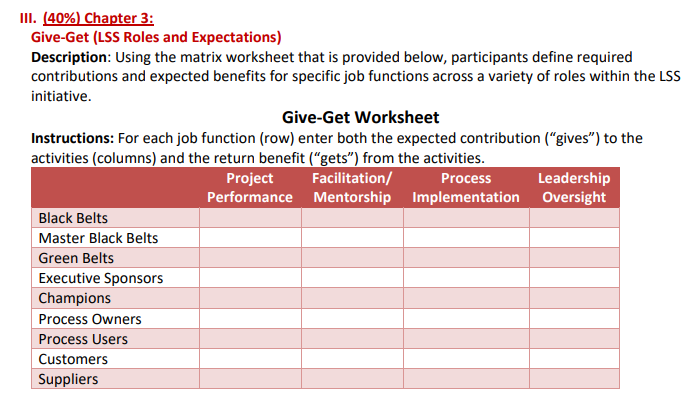 Need help filling out this table with this exercise please I. (40%)