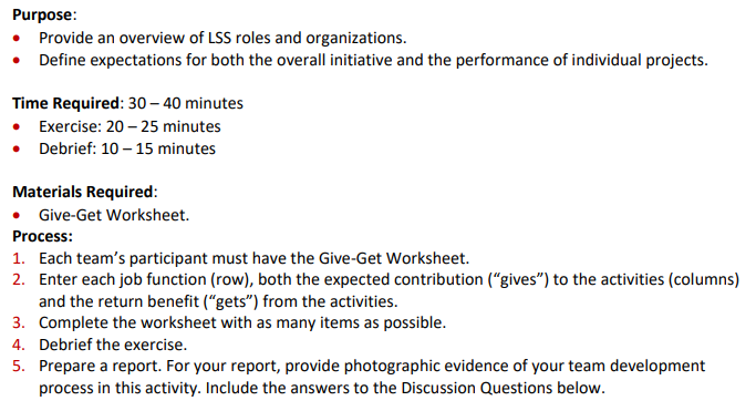 Chapter 3 : Give-Get (LSS Roles and Expectations) Description: Using the matrix