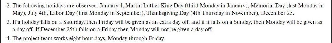 the following holidays inserted: complexity weight table, estimate the total function point