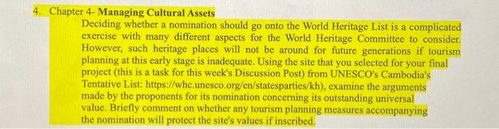  Chapter 4- Managing Cultural Assets Deciding whether a nomination should go