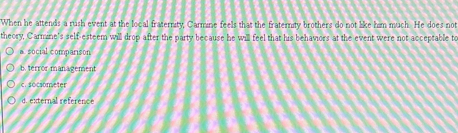  When he attends a rush event at the local fraternity, Carmine