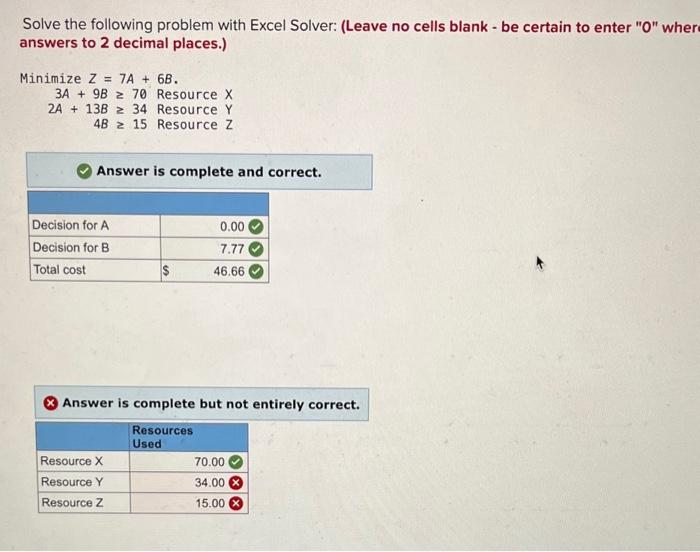  Solve the following problem with Excel Solver: (Leave no cells blank